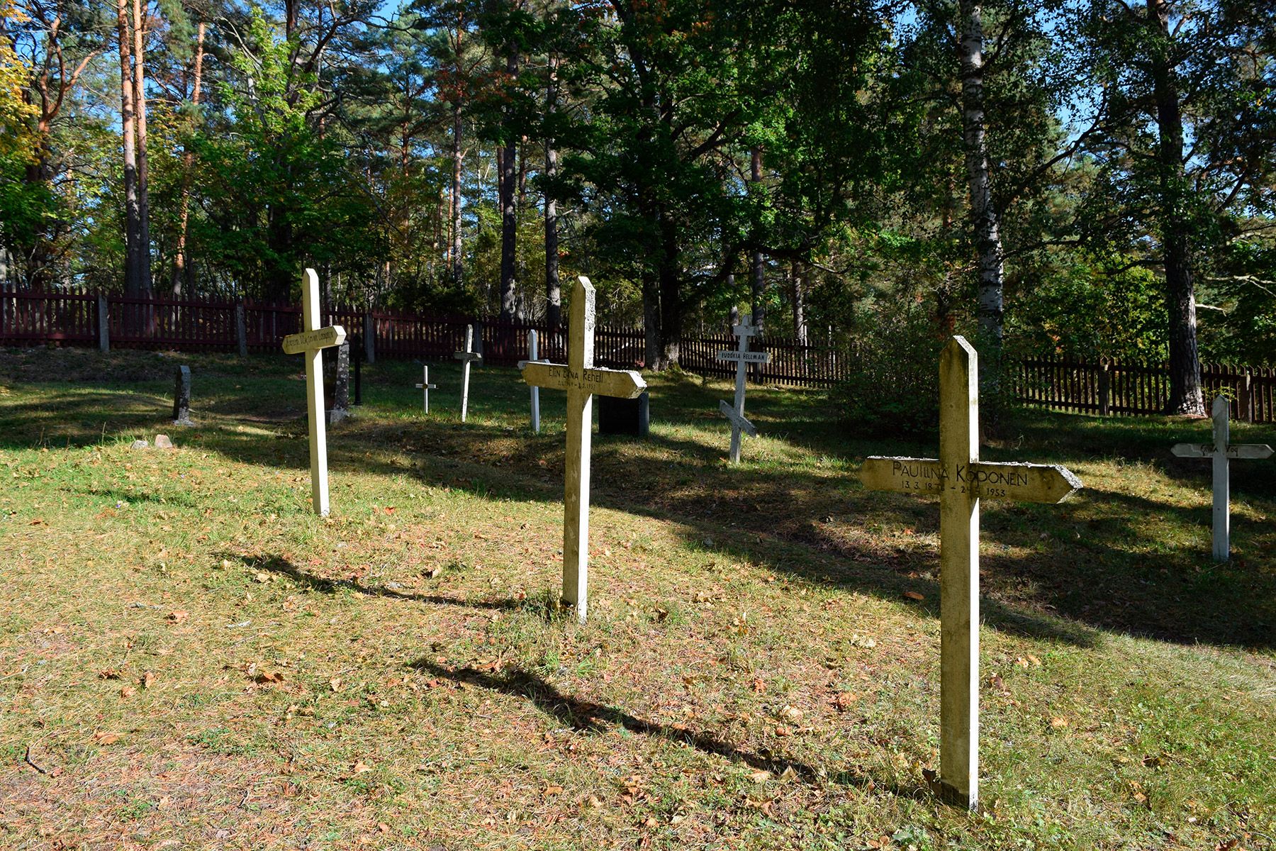 Wooden crosses in the graveyard on the island of Seili.